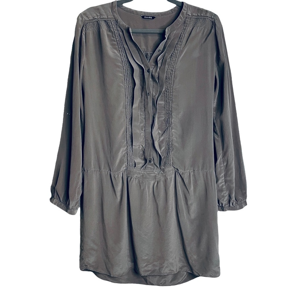 Massimo Dutti silk ruffle tab sleeve tunic dress